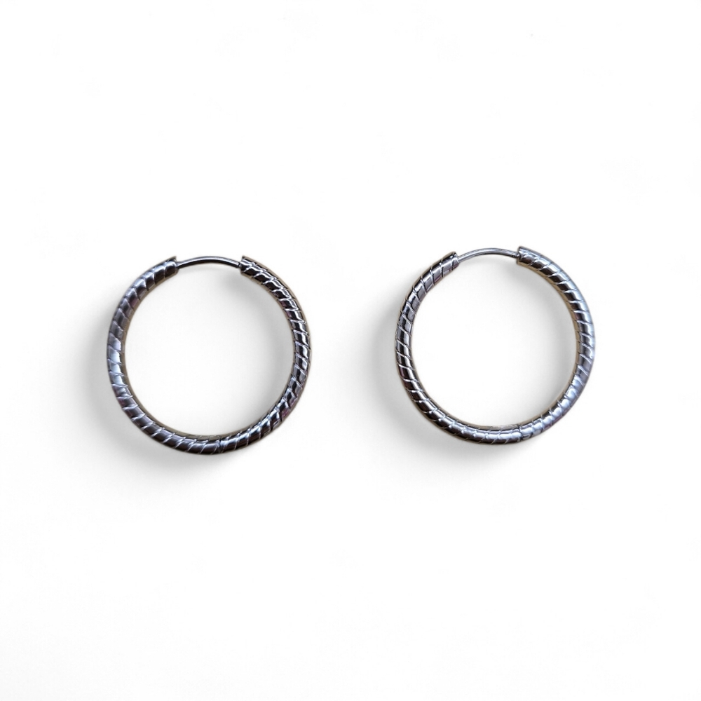 Stainless Steel Silver Tone Accent Hoop Earrings| 25mm |‎ Non-Tarnish
